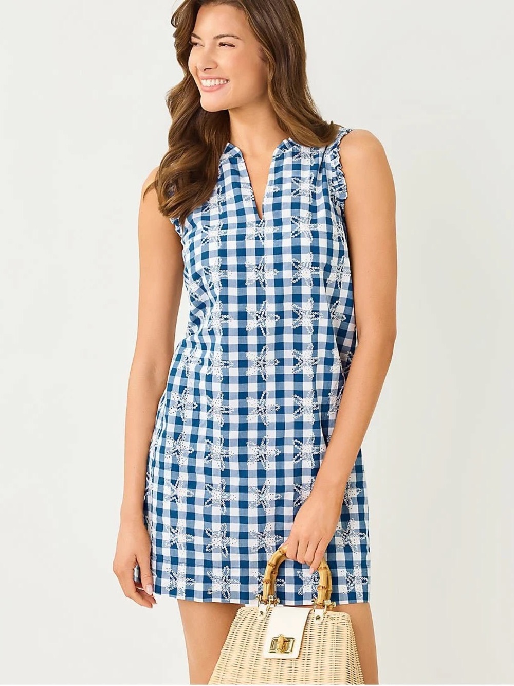 Lilly Pulitzer Kavalla Dress in Starlight Navy Starfishing Embroidered print, Lg